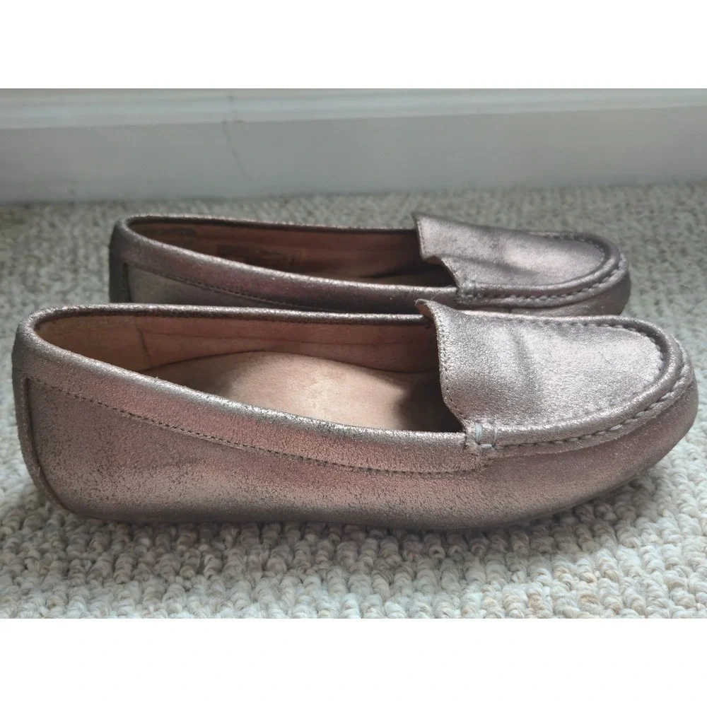 Vionic Debbie Metallic Leather Driving Loafers Rose Gold Bronze Moccasins 7.5